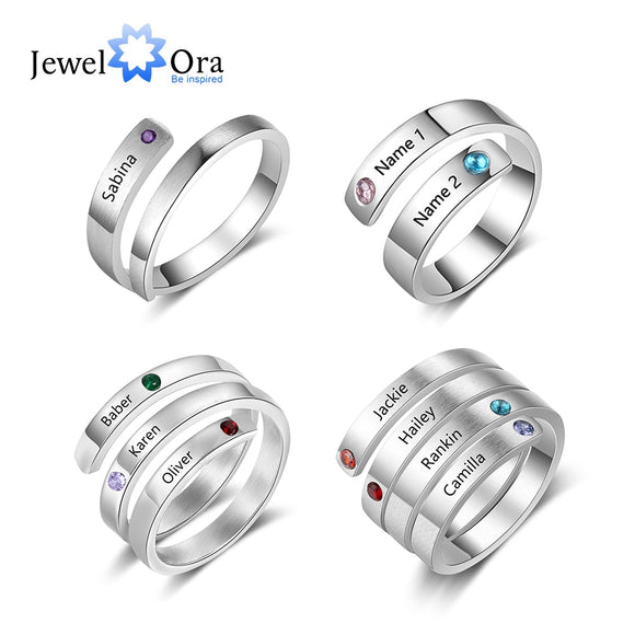 JewelOra Personalized Mothers Rings Custom Name Birthstone Rings for Women Engraved Jewelry Anniversary Gifts for Mom